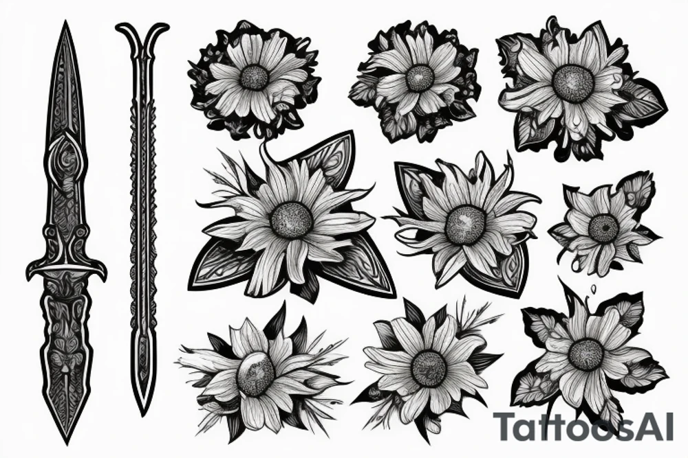 Sword with edelweiss flower tattoo idea
