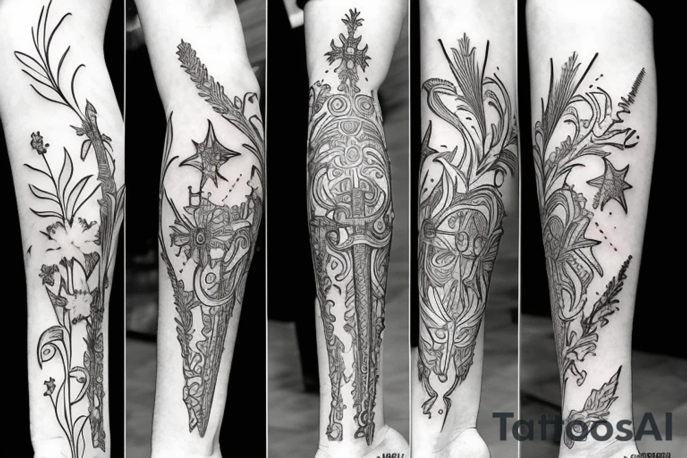 Sword and edelweiss tattoo idea