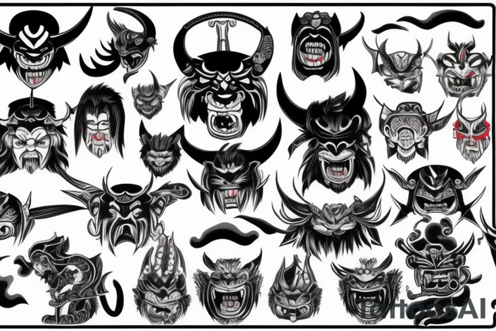 oni mask with sword with demon tattoo idea