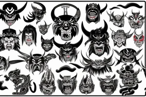 oni mask with sword with demon tattoo idea