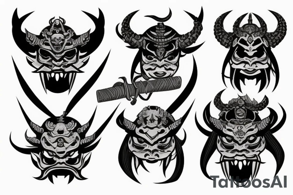 oni mask with sword with demon tattoo idea