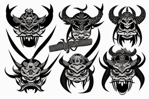 oni mask with sword with demon tattoo idea