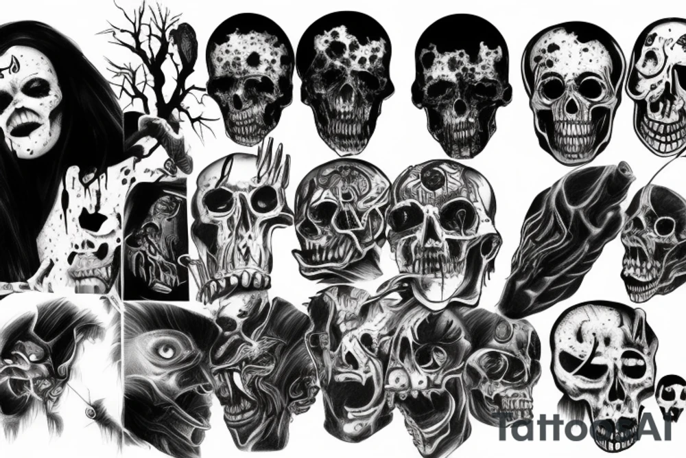 horror themed full sleeve tattoo idea