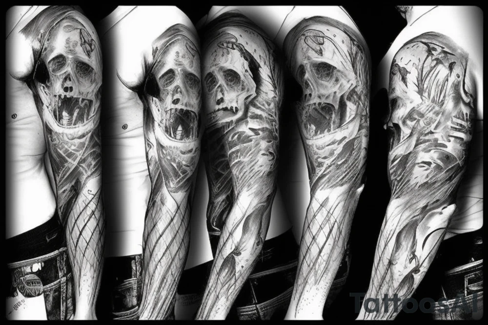 horror themed full sleeve tattoo idea
