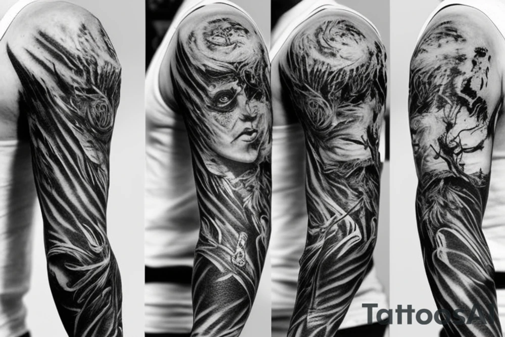 horror themed full sleeve tattoo idea