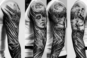 horror themed full sleeve tattoo idea