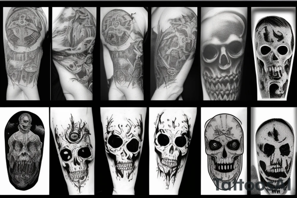 horror themed full sleeve tattoo idea