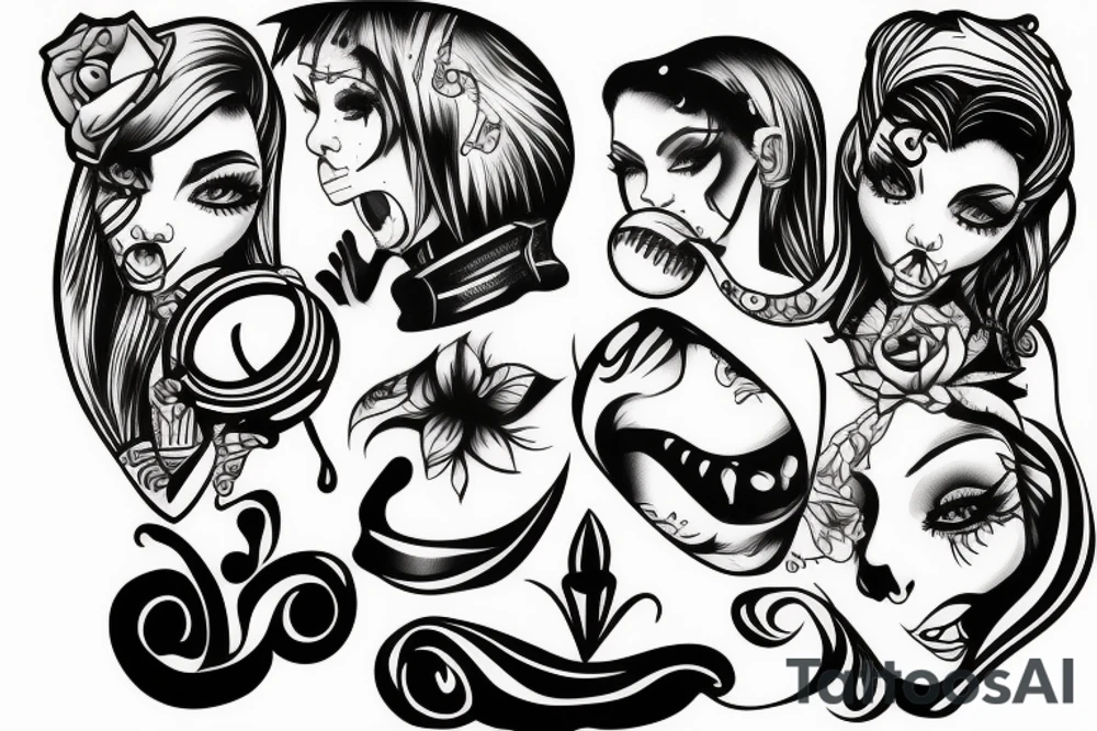 female with gag ball tattoo idea