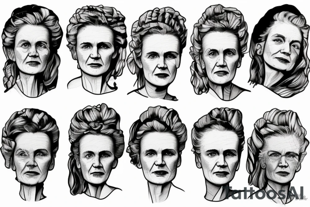Photorealistic chromatic portrait of marie curie tattoo idea
