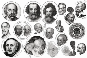 The school of athens but with einstein, 
planck, curie, galileo tattoo idea