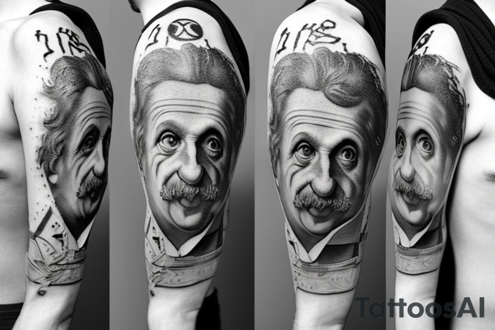 The school of athens but with einstein, 
planck, curie, galileo tattoo idea