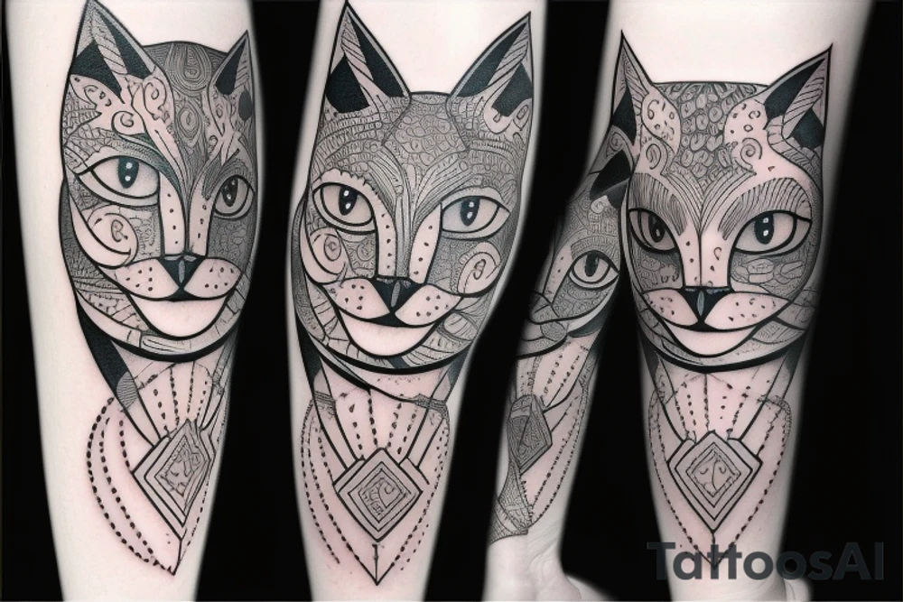 Back cat with white eyes tattoo idea
