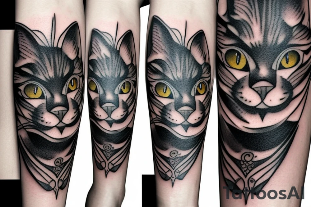 Black cat with white eyes tattoo idea