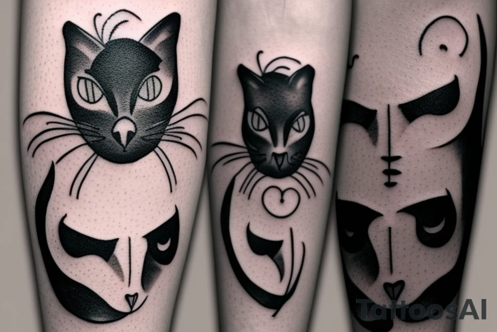 Black cat with white eyes tattoo idea