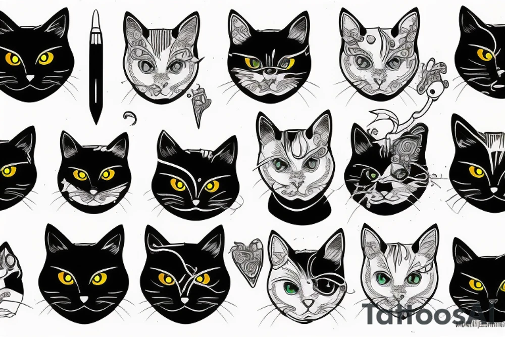 Black cat with white eyes tattoo idea