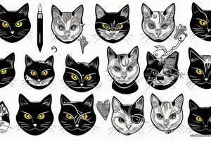 Black cat with white eyes tattoo idea