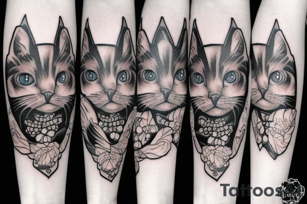 Black cat with white eyes tattoo idea
