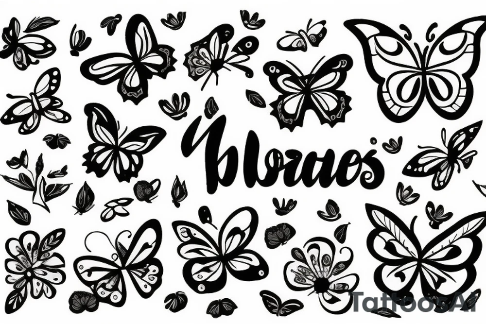 Flowers and butterflies with letter T tattoo idea