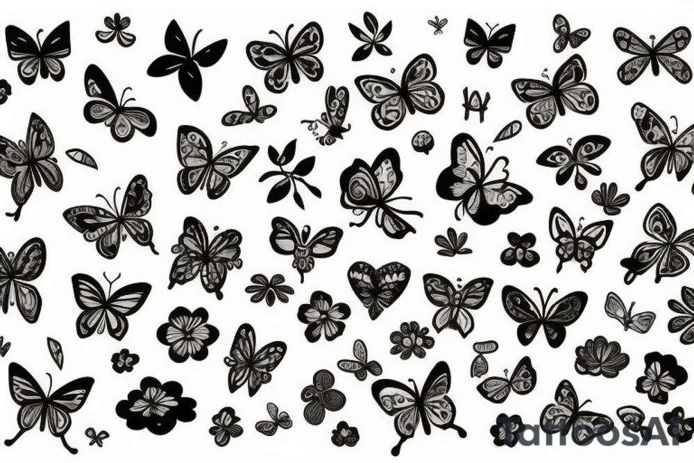 Flowers and butterflies with letter T tattoo idea