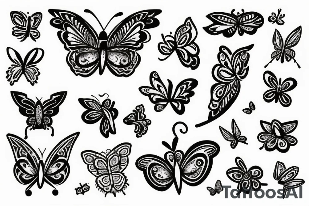 Flowers and butterflies with letter T tattoo idea