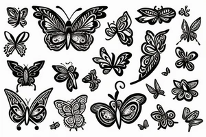 Flowers and butterflies with letter T tattoo idea