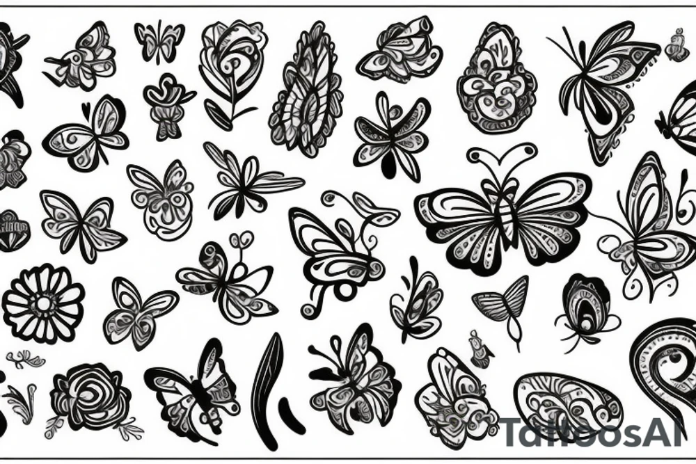 Flowers and butterflies with letter T tattoo idea
