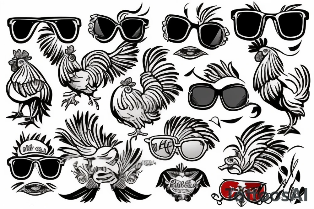 rooster wearing sunglasses tattoo idea