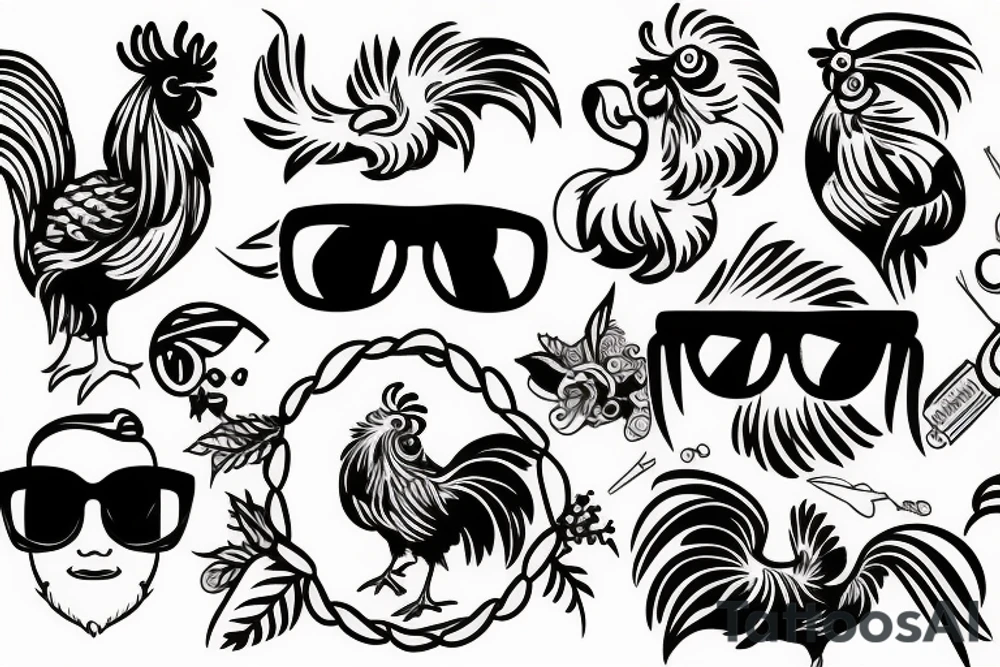 rooster wearing sunglasses tattoo idea