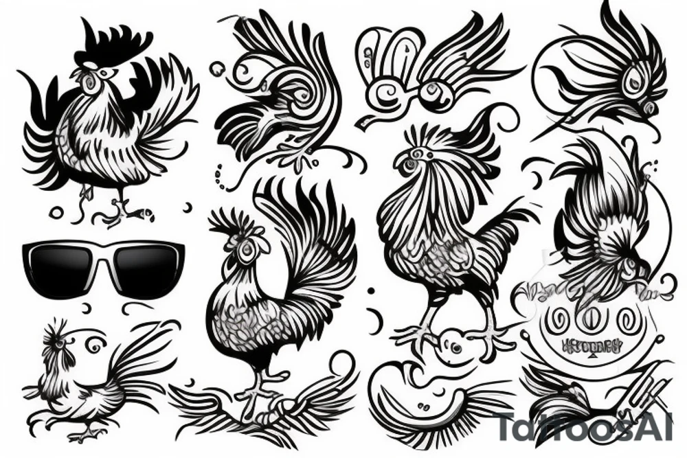 rooster wearing sunglasses tattoo idea