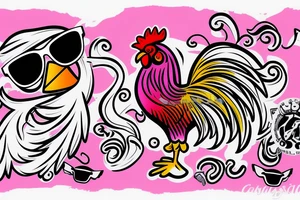 pink rooster wearing sunglasses tattoo idea