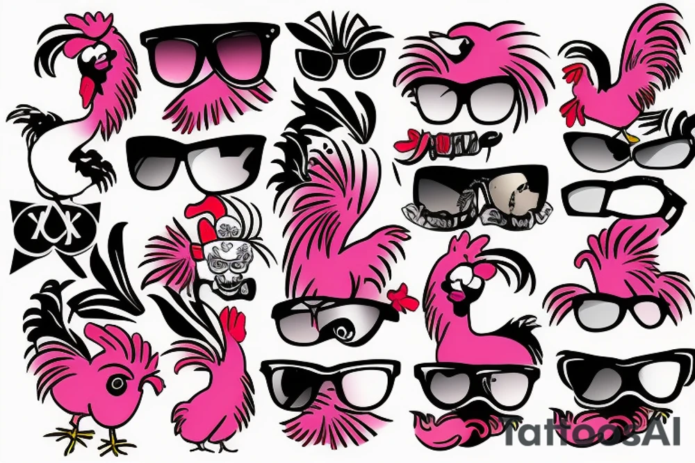 pink rooster wearing sunglasses tattoo idea