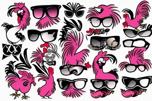 pink rooster wearing sunglasses tattoo idea