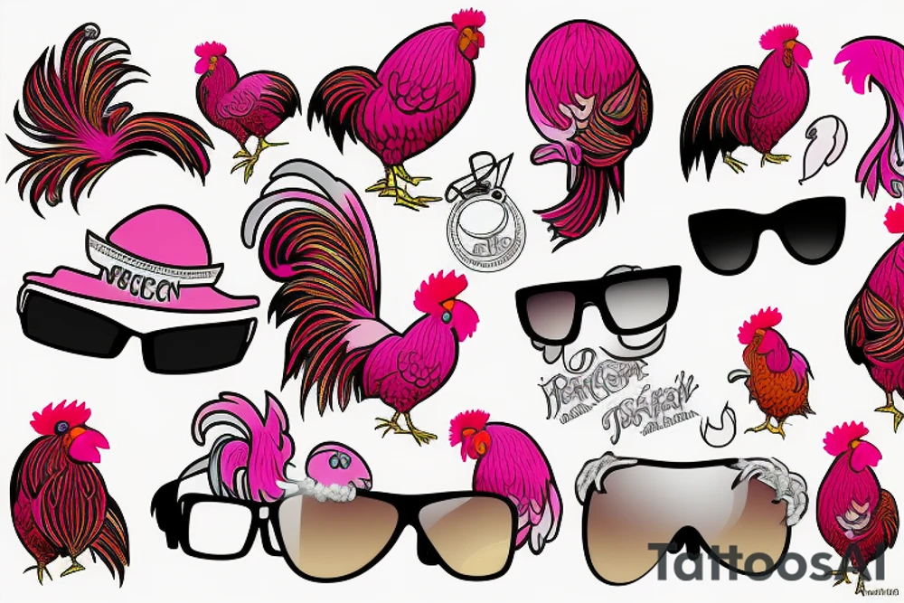 pink rooster wearing sunglasses tattoo idea