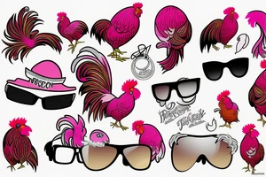 pink rooster wearing sunglasses tattoo idea