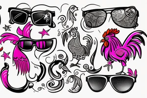 pink rooster wearing sunglasses tattoo idea