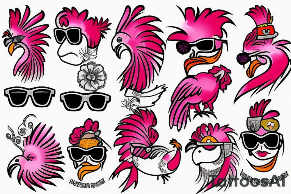 pink rooster wearing sunglasses tattoo idea