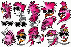 pink rooster wearing sunglasses tattoo idea