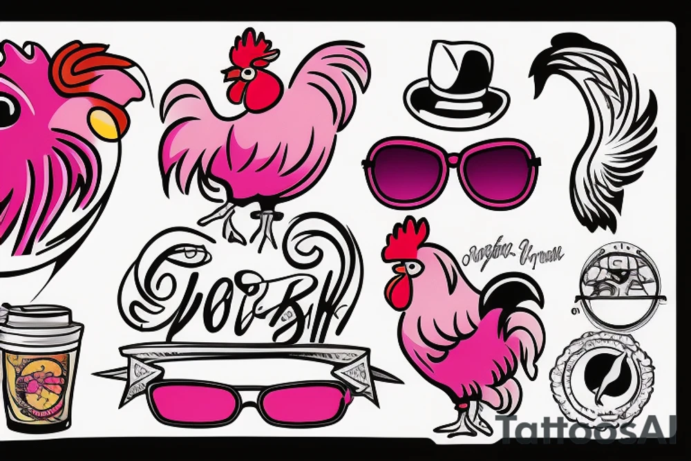 pink rooster wearing sunglasses tattoo idea
