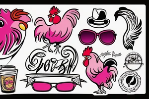 pink rooster wearing sunglasses tattoo idea