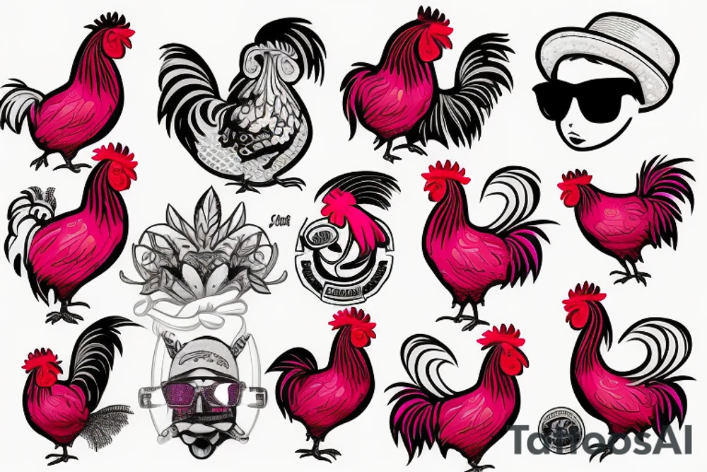 pink rooster wearing sunglasses tattoo idea