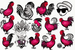 pink rooster wearing sunglasses tattoo idea
