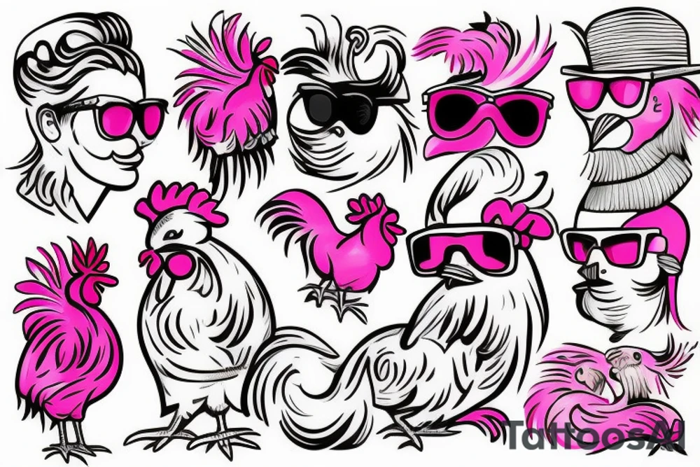 pink rooster wearing sunglasses tattoo idea