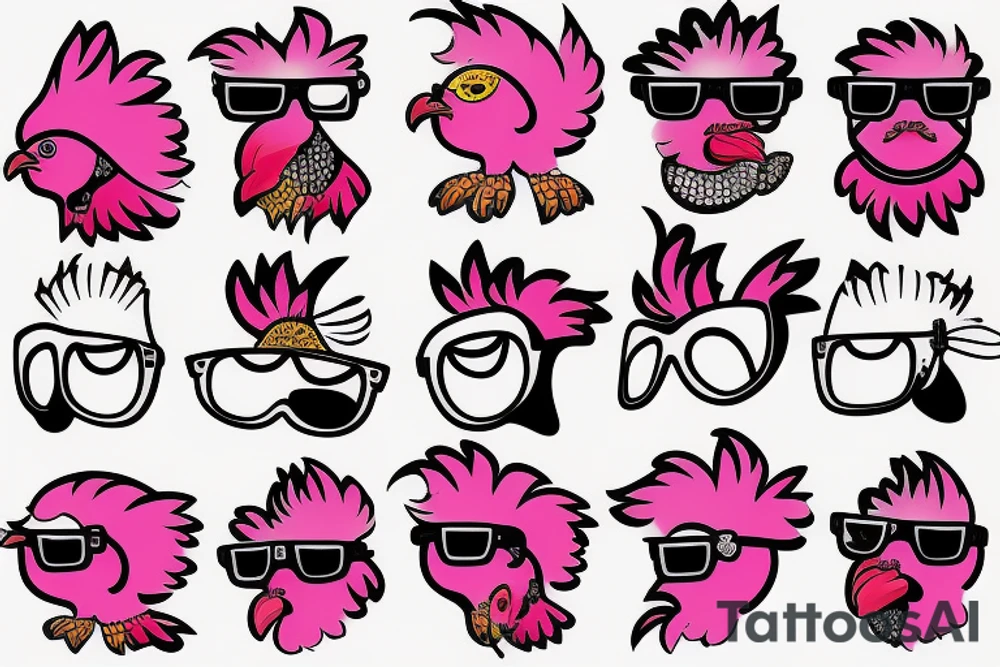 pink rooster wearing sunglasses tattoo idea