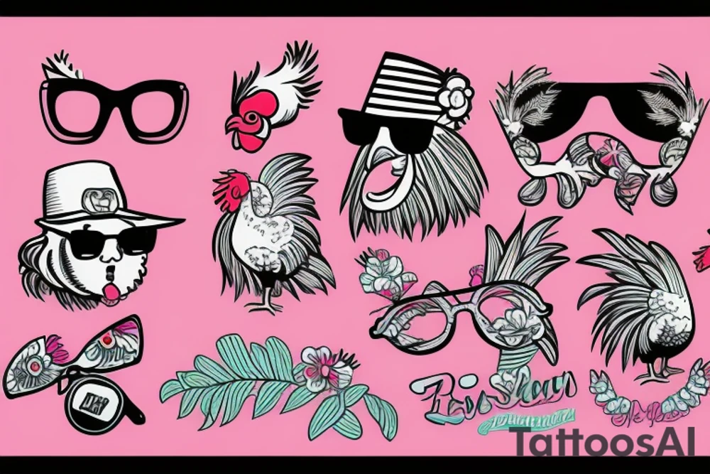 pink rooster wearing sunglasses tattoo idea