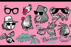 pink rooster wearing sunglasses tattoo idea