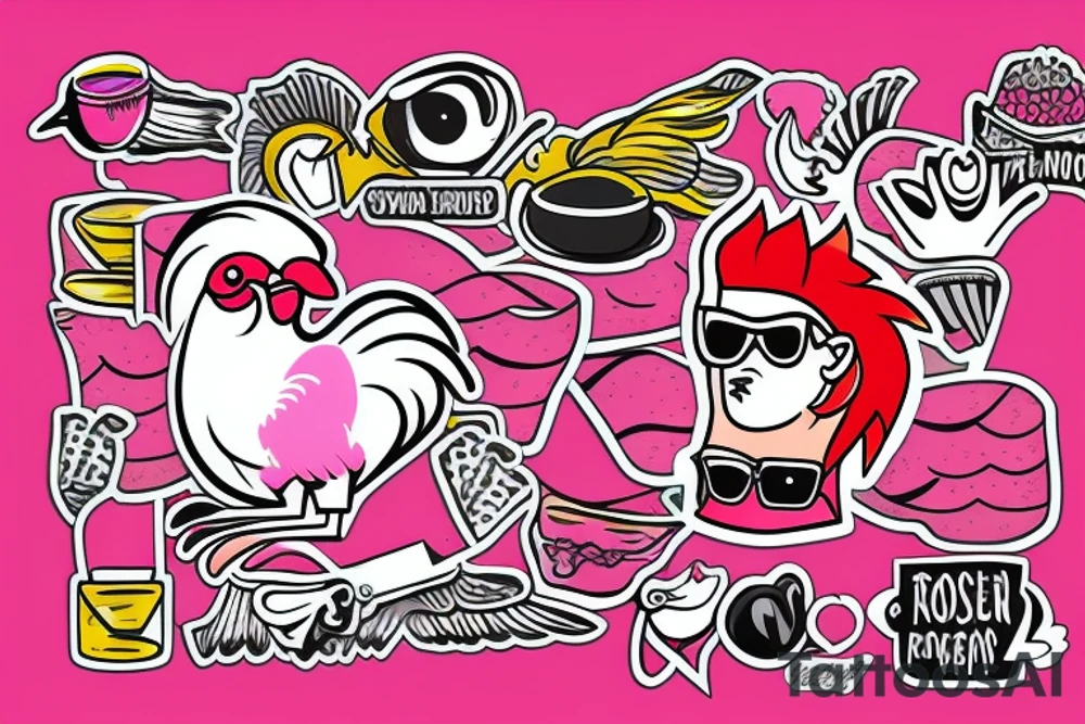 pink rooster wearing sunglasses tattoo idea