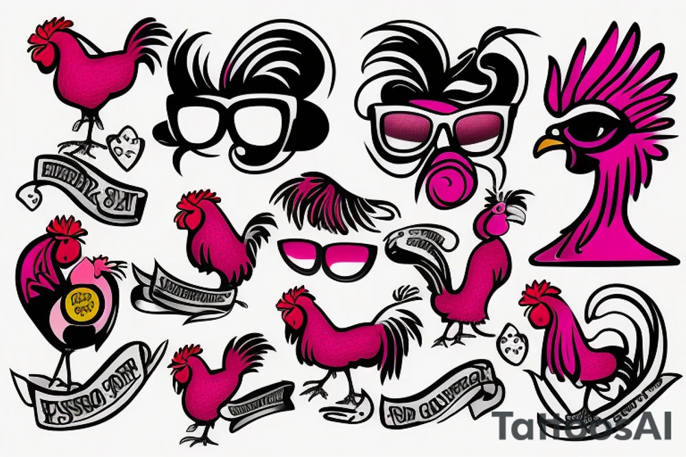 pink rooster wearing sunglasses tattoo idea