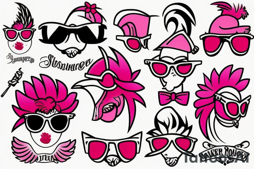 pink rooster wearing sunglasses tattoo idea
