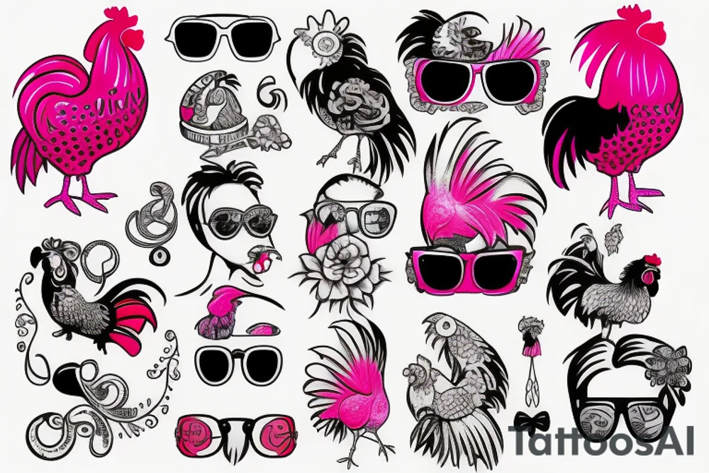 pink rooster wearing sunglasses tattoo idea