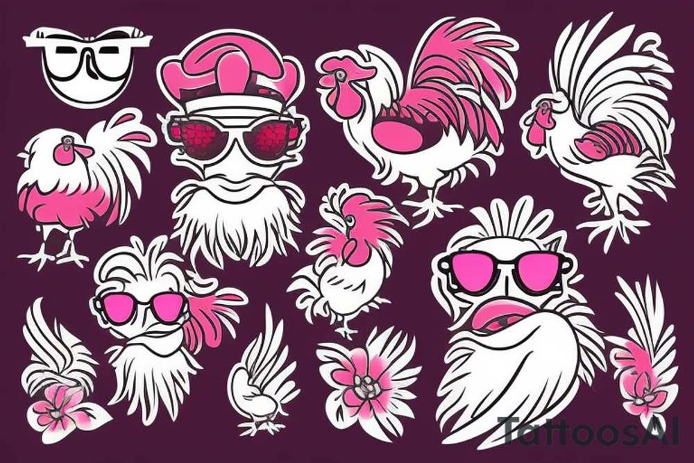 pink rooster wearing sunglasses tattoo idea